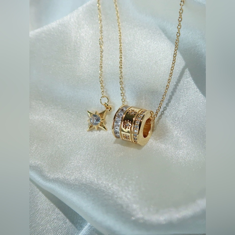 Gold Plated Rolling Barrel Pendant Necklace